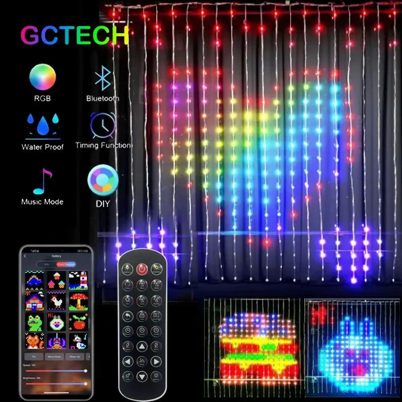 스마트 커튼 조명 블루투스 앱 LED 스트링 RGB 요정 조명, DIY 음악 변경 디스플레이, 창 침실 장식, 400LED